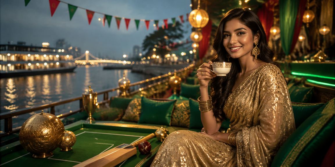 বরিশালের একজন নারী ব্যবহারকারী শাড়ি পরে মোবাইলে ভিআইপি বোনাস চেক করছেন